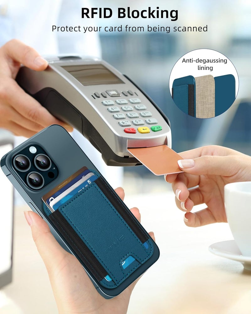HiWe for MagSafe Wallet, Strongest Magnetic Wallet for iPhone 17/16/15/14/13/12 Series, 7 Cards Holder, Leather Minimalist Slim RFID, 1 Slot, Dark Blue & Black - Image 4